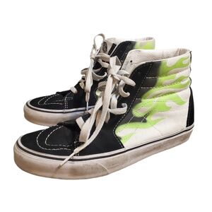 Vans Women's Sk8‎ Hi Green Flames Off The Wall Lace Up Skate Shoes W 8 M 6.5